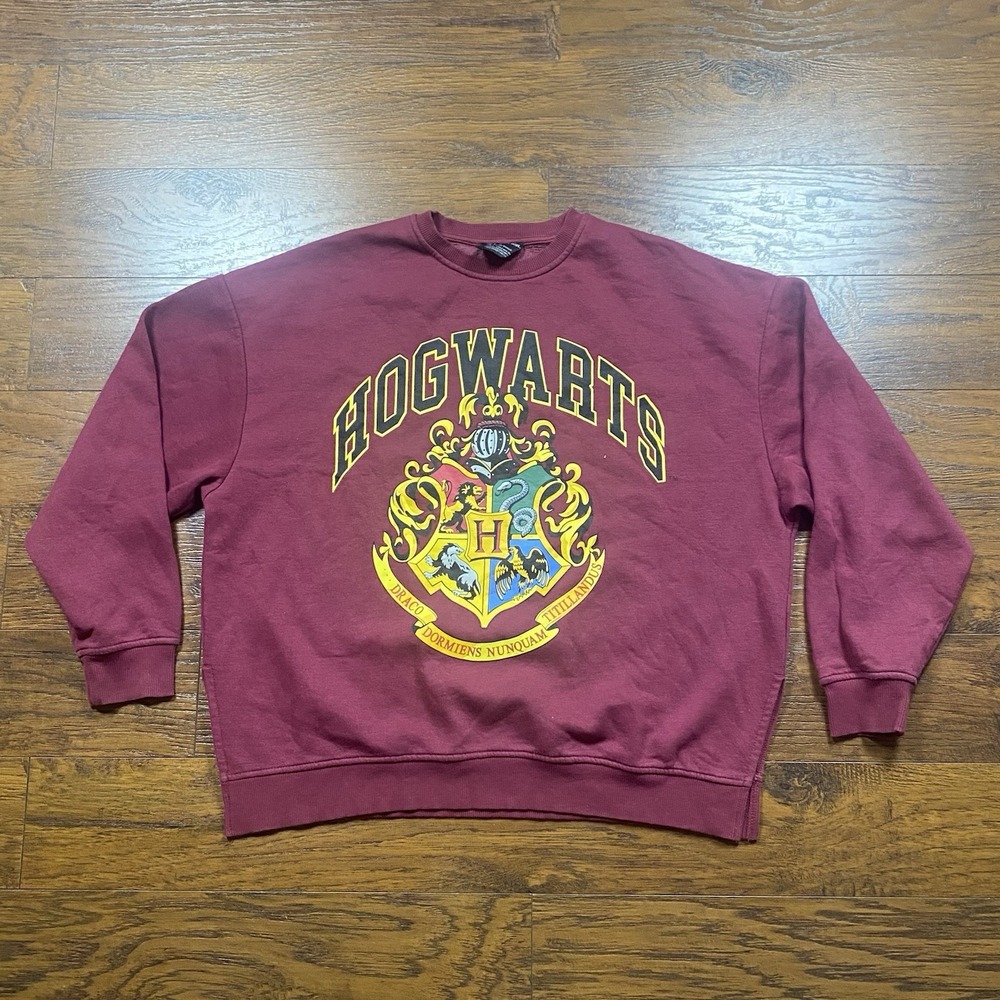 Hogwarts Harry Potter Hoodie Maroon Burgundy Crest Logo Sweatshirt Mens Medium